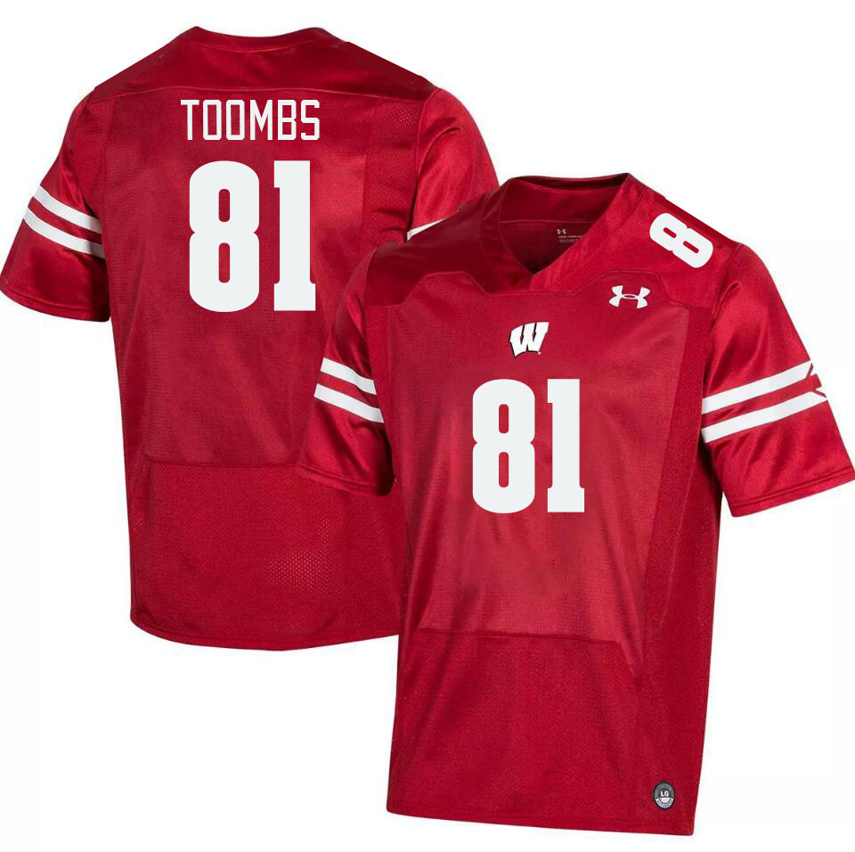 Men #81 Angel Toombs Winsconsin Badgers College Football Jerseys Stitched Sale-Red - Click Image to Close